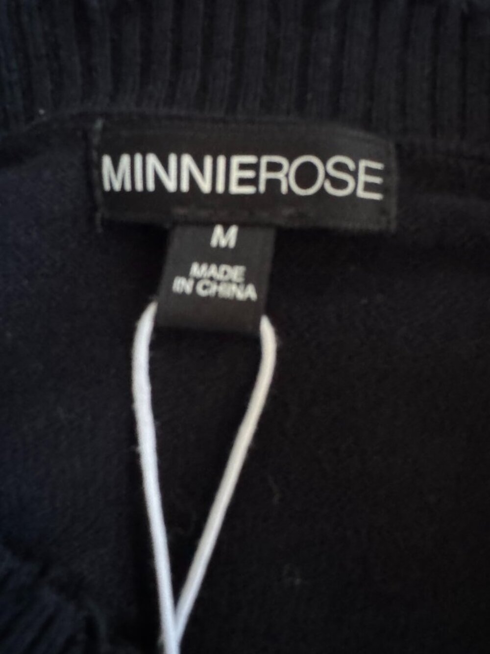 NEW MinnieRose Cashmere Sweater Frayed Edge Crew Black Silver Tone Beads Med - Picture 6 of 12
